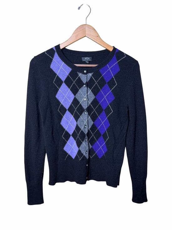 Apt. 9 Sweaters - APT. 9 100% Cashmere Argyle Cardigan Black Purple Preppy Y2K Small